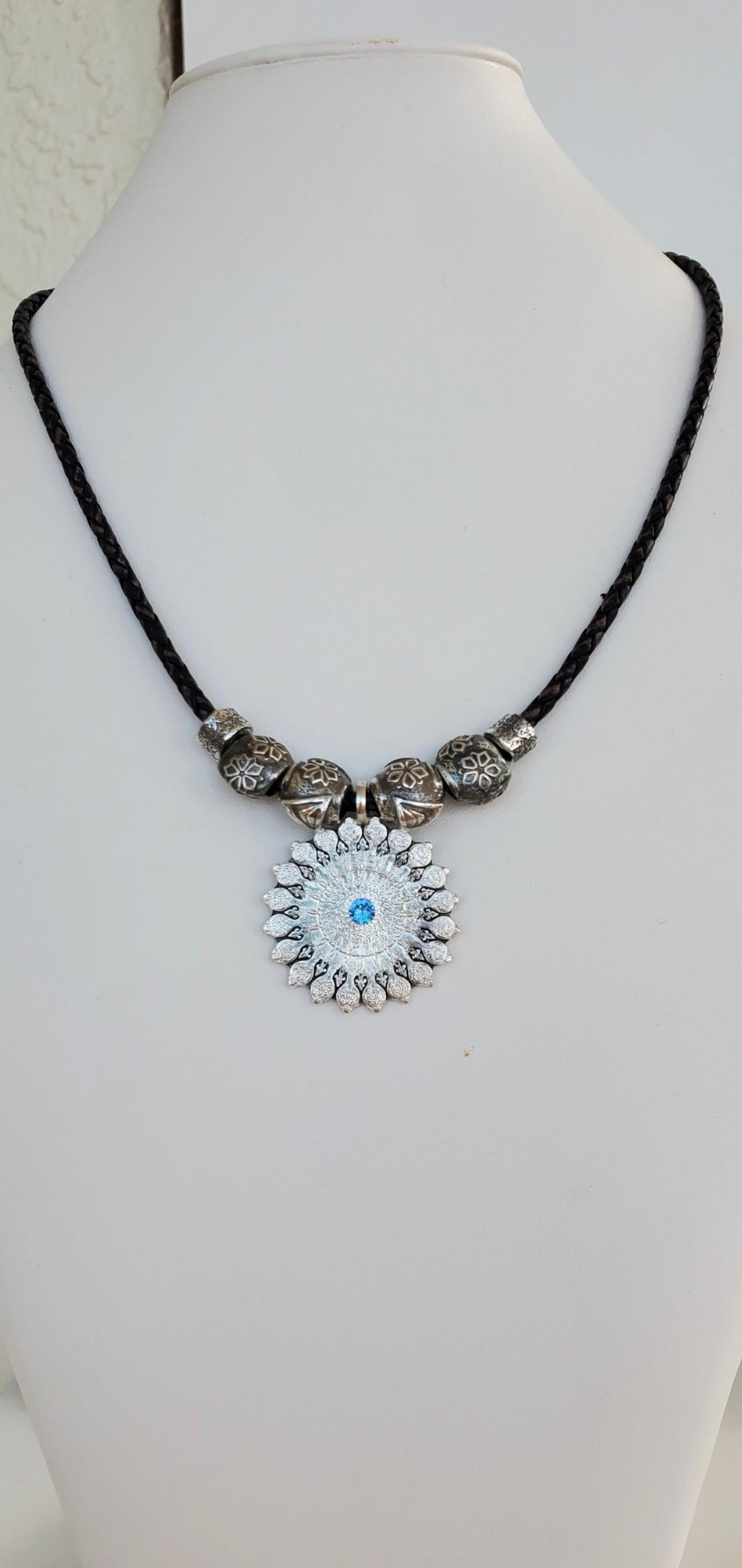 Silver pendant with handmade silver beads