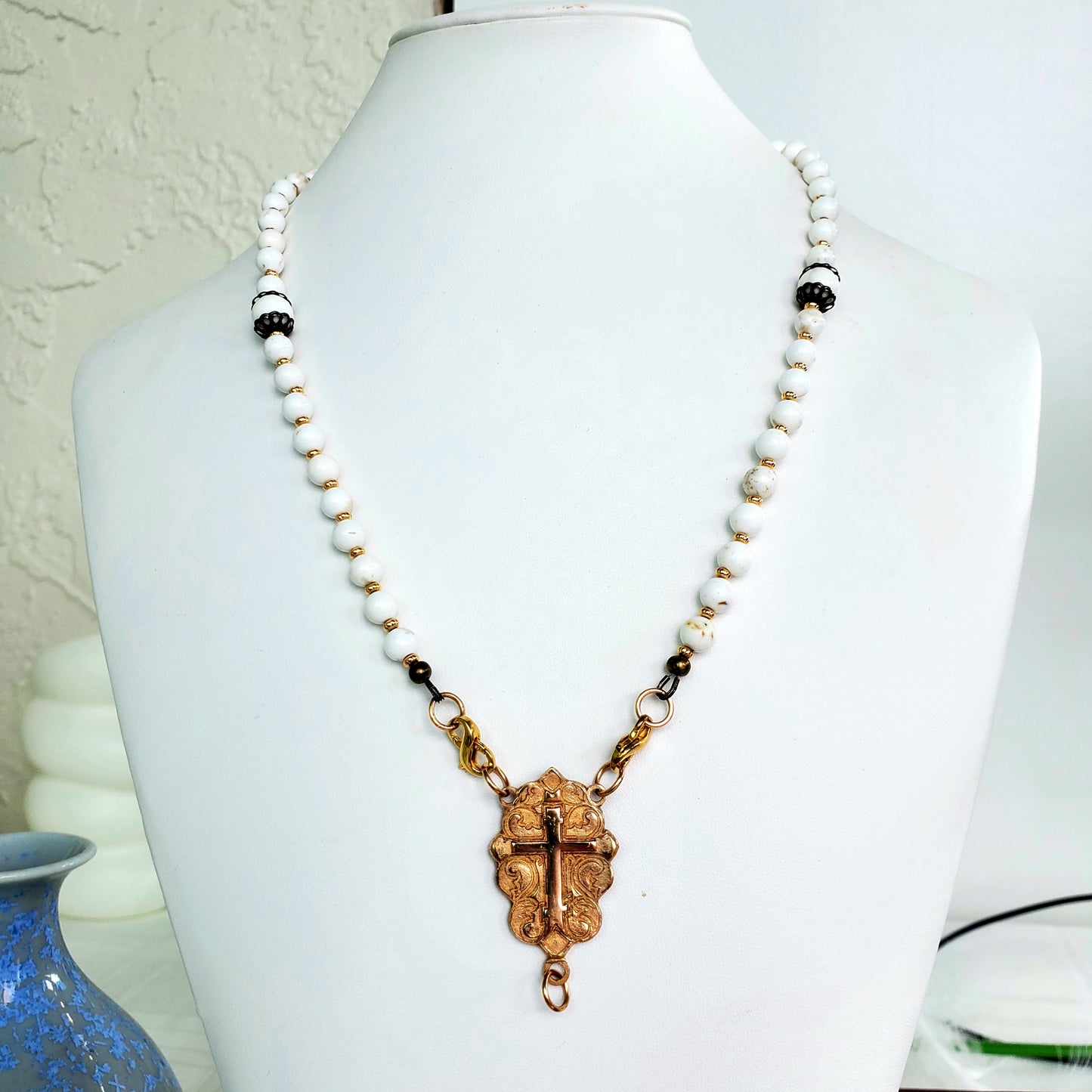 Bronze Cross Rosary and Necklace