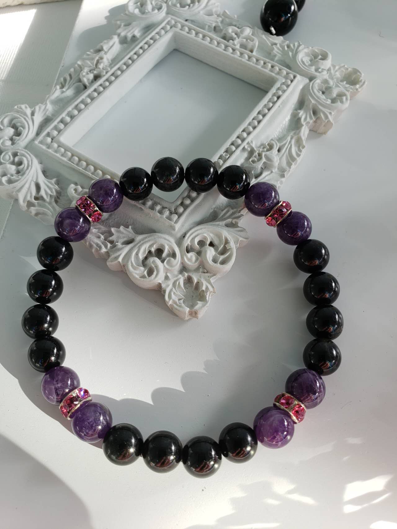 Amethyst and Black Onyx Bracelet and Earring Set