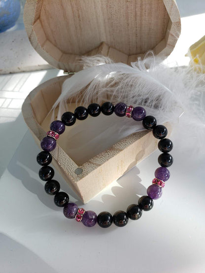 Amethyst and Black Onyx Bracelet and Earring Set